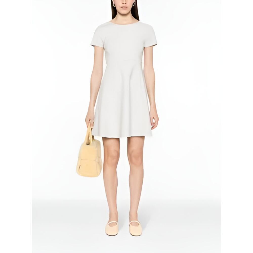 Emporio Armani Fit & Flare Dress Cap Sleeve Tonal Stitching Mini White Medium